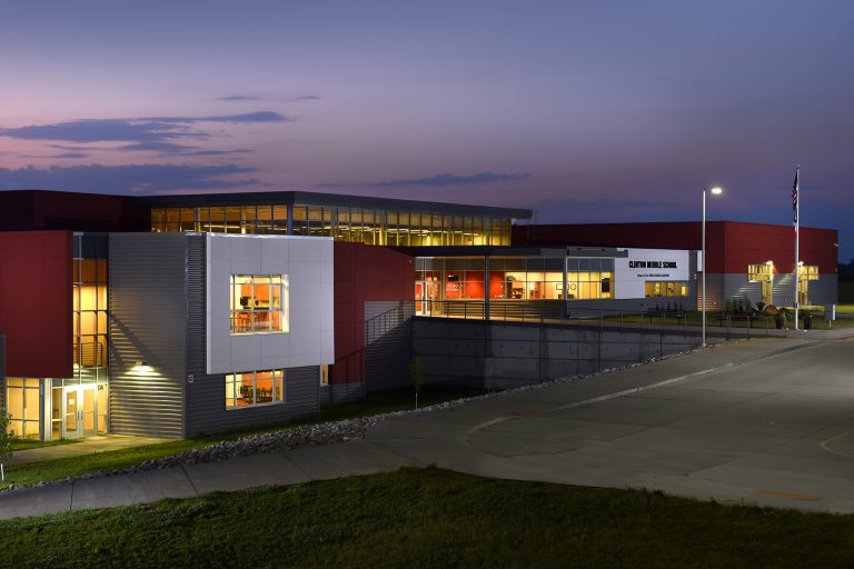 Exterior main entry at night