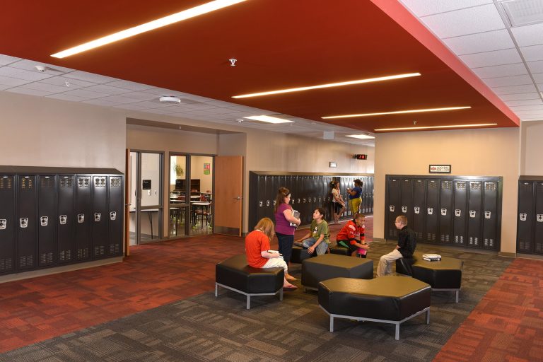 Interior locker commons with soft seating