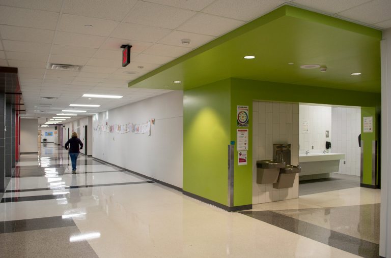 Hallway featuring accent color