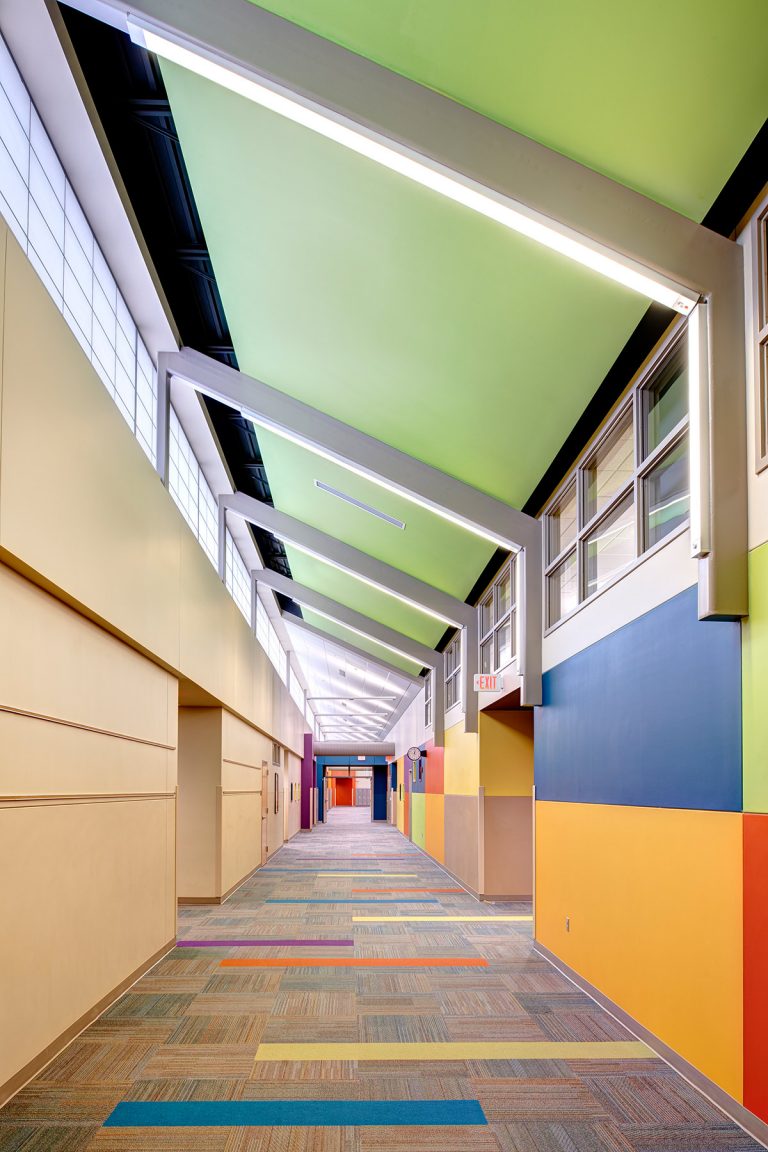 Colorful circulation hallway