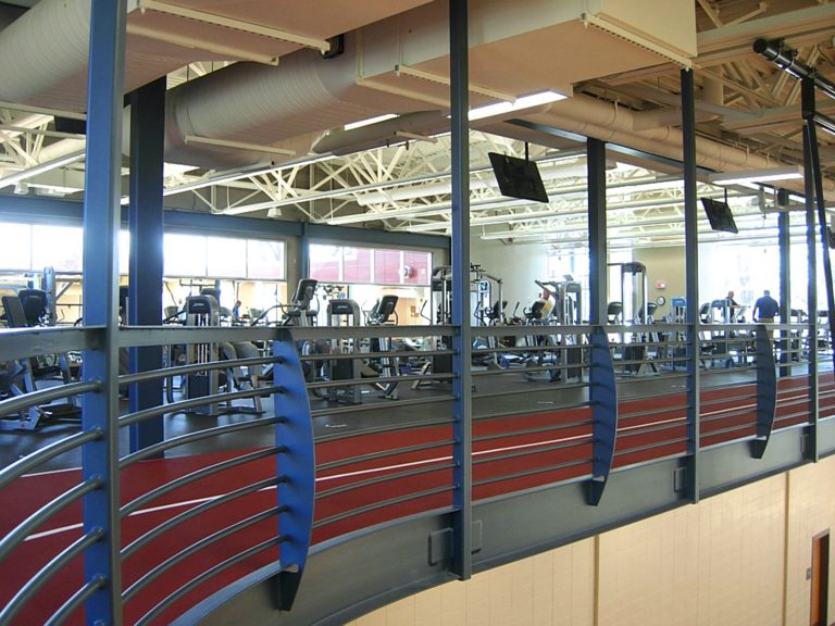 Indoor second-floor track and weightroom.