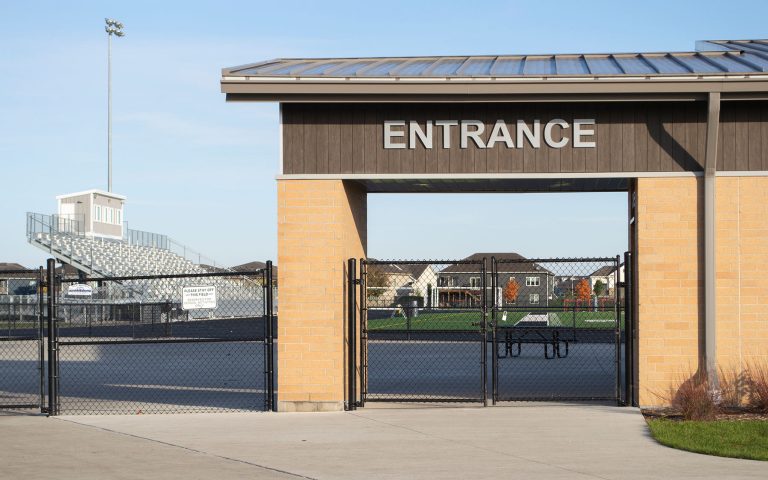 Football field through entrance