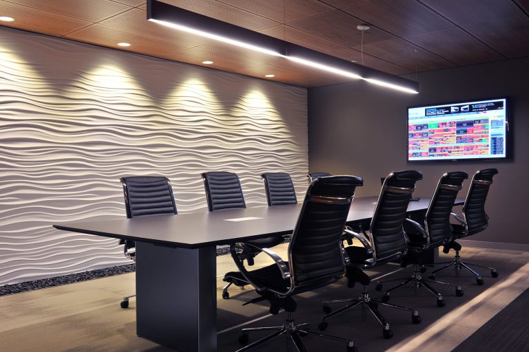 Conference room with textured accent wall