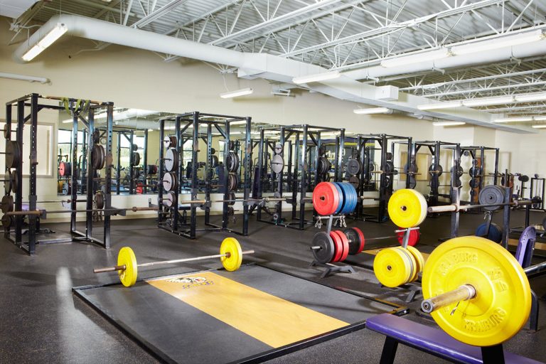 Weightroom with lifting platforms and racks