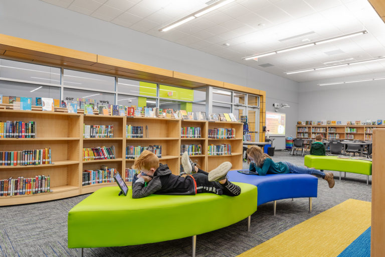 Books and soft seating in media center