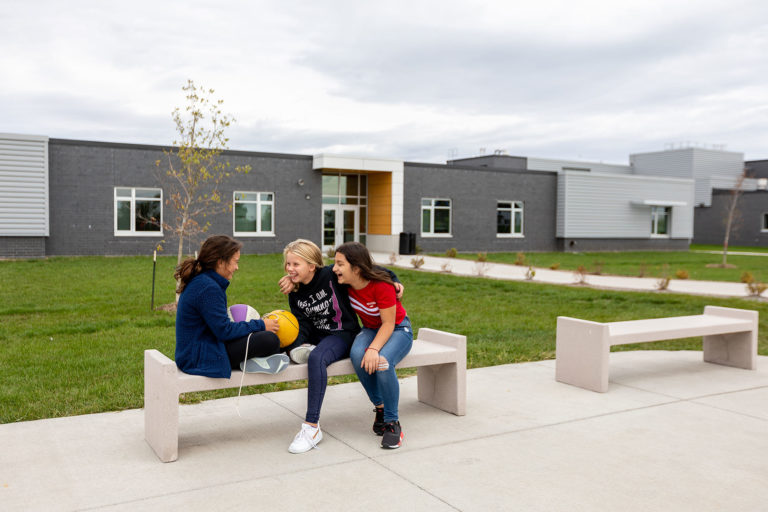 Students on a bench outside