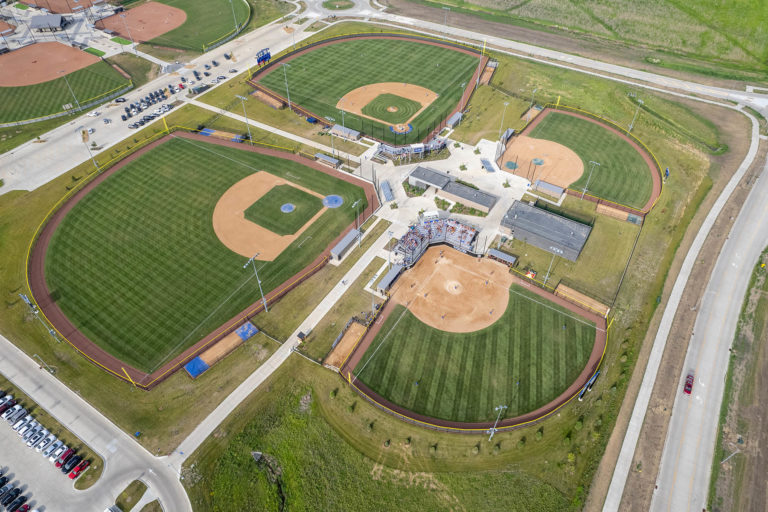 Aerial photo of baseball and softball fields