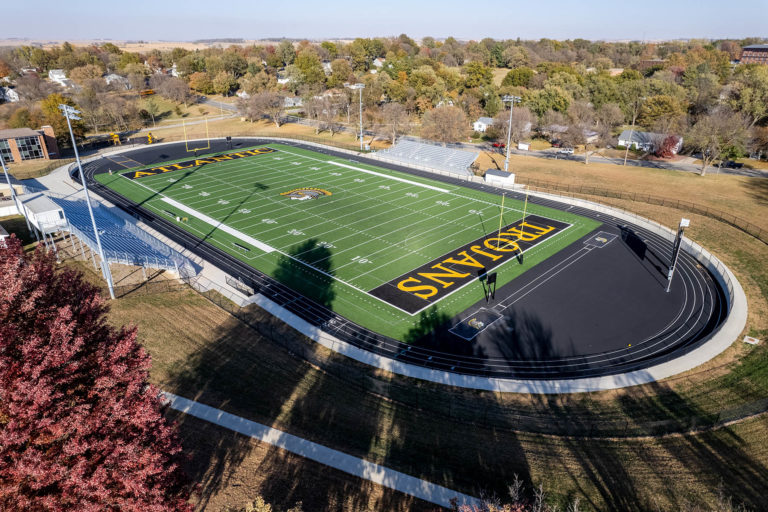 Aerial view of the Trojans Bowl football field