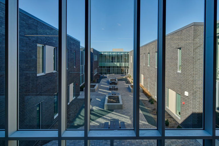 View out window to exterior courtyard