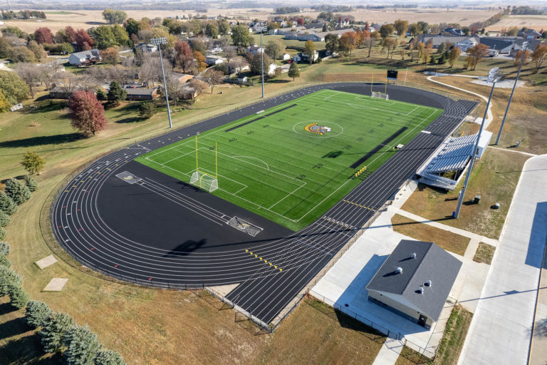 Aerial view of the High School soccer field and track