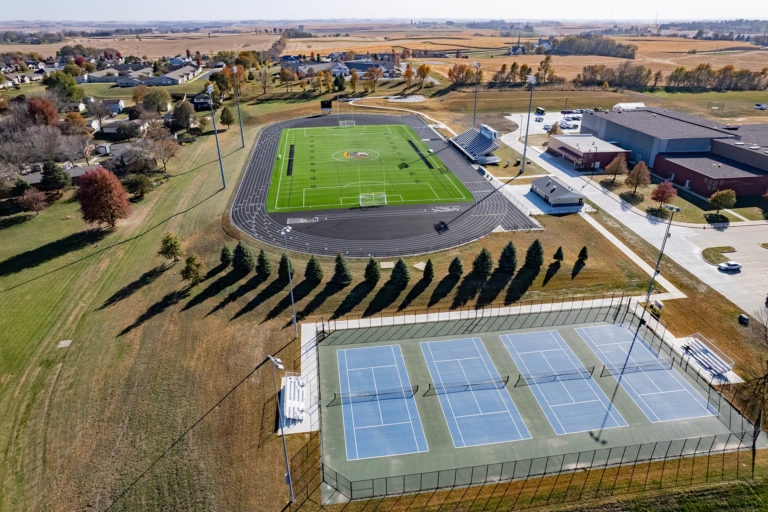 Overall all view of the High School soccer field including tennis courts