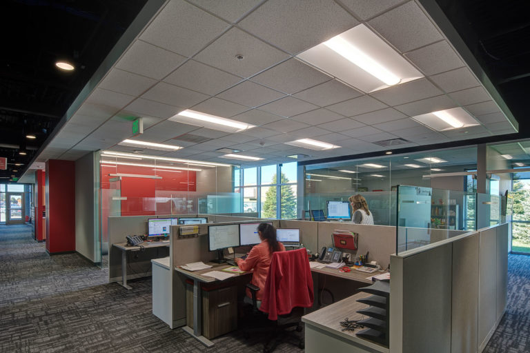 Interior work space with cubicles