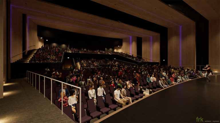 Auditorium house from stage with accent lights