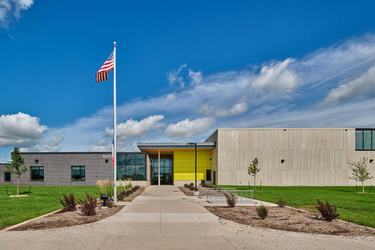 Main entry with yellow accent panels