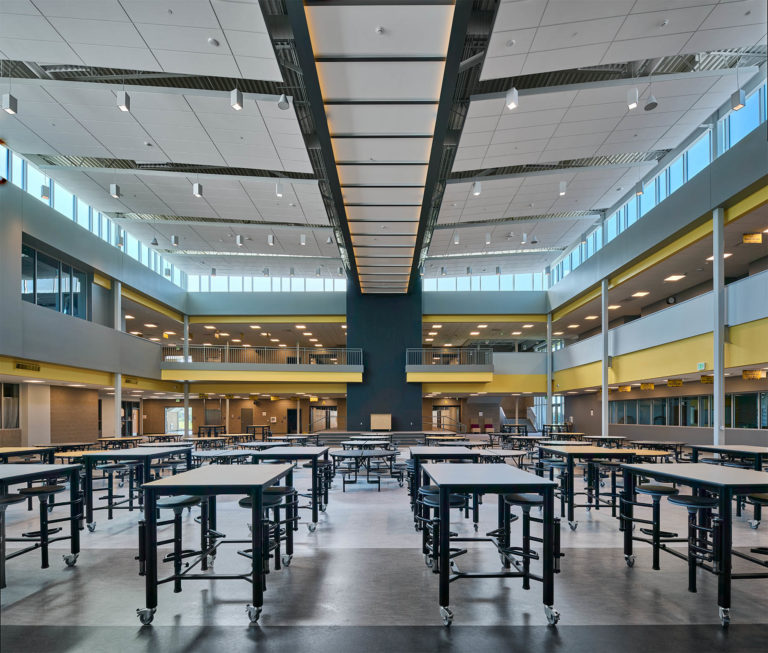 Interior cafeteria with ceiling clouds