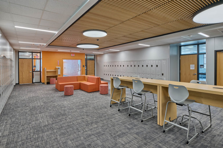 Interior orange classroom pod