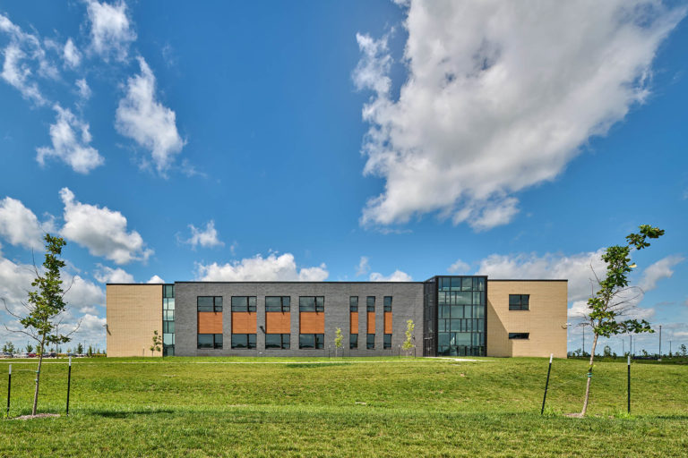 Exterior elevation showing wood accent material